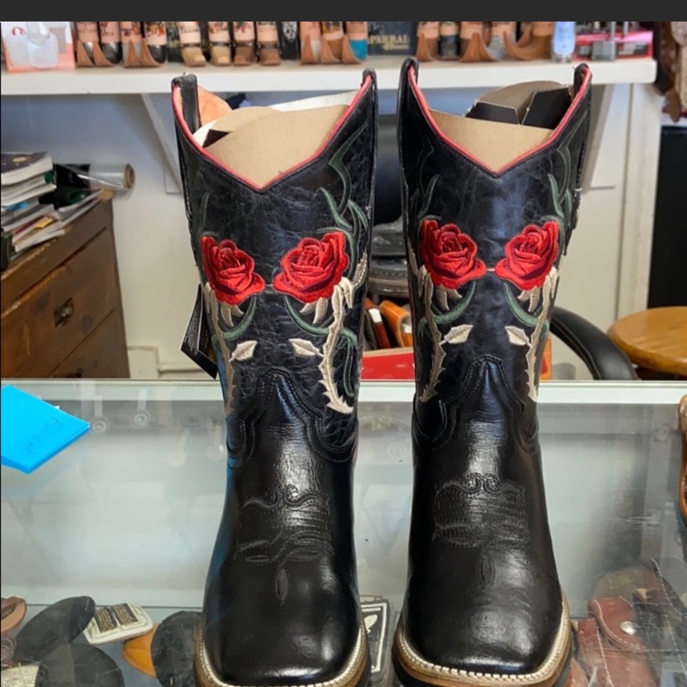 Western square toed leather boots